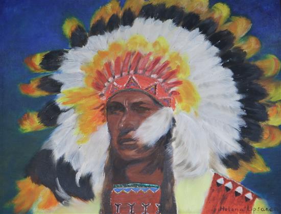 Helena Lipsanen, oil on board, Native American, signed,